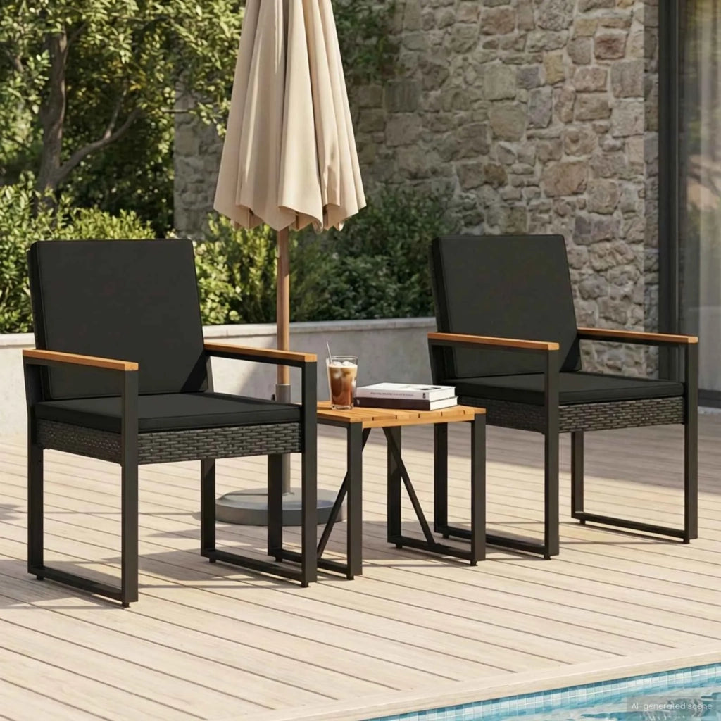 Set di Mobili da Esterno con cuscino 3 pcs Nero polyrattan 42025330