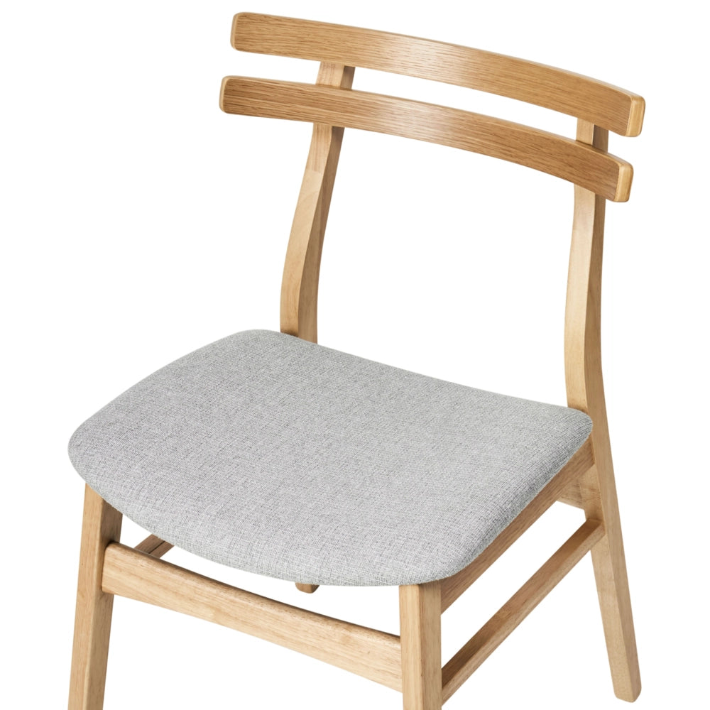 Set di 2 sedie da pranzo in tessuto beige e struttura in legno massiccio chiaro retrò senza braccioli con seduta