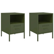 Set di 2 Comodini | Armadio da Notte | Mobiletto da notte Verde Oliva 36x39x50,5 cm in Acciaio