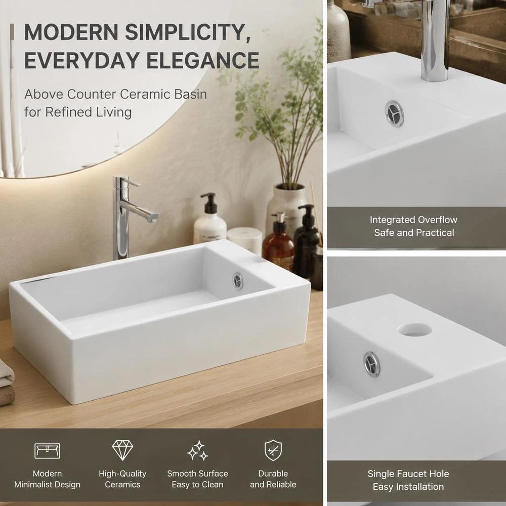 Bathroom Washbasin With Overflow, Ceramic, Matte White