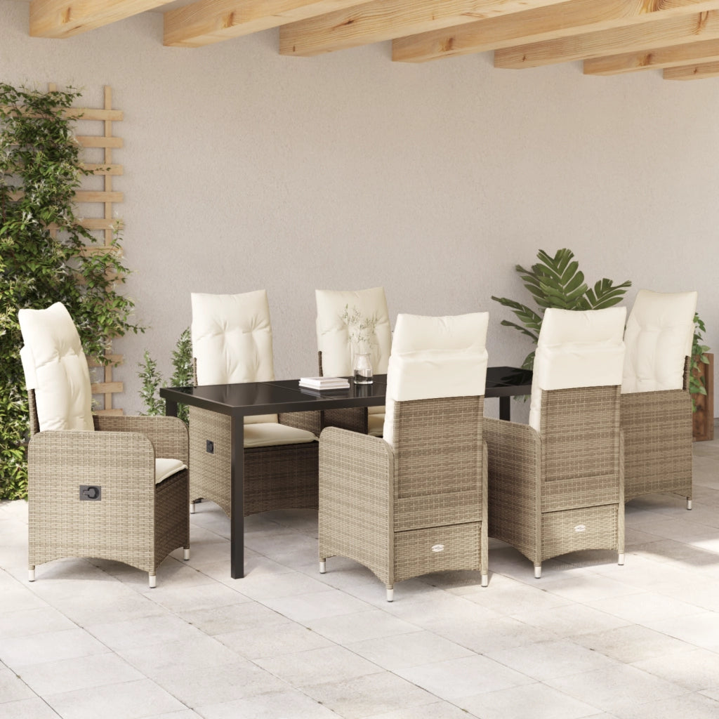 Set da Pranzo per Giardino 7 Pezzi con Cuscini Beige in Polyrattan