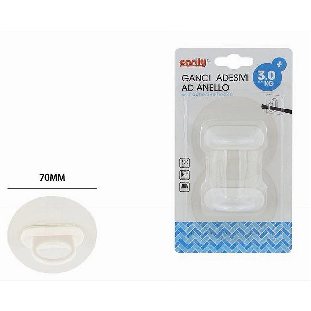 Trade Shop - Set 2 Pz Ganci Adesivi Ad Anello Per Asta Tende Da Parete Bagno Casa Tondi 87362 -