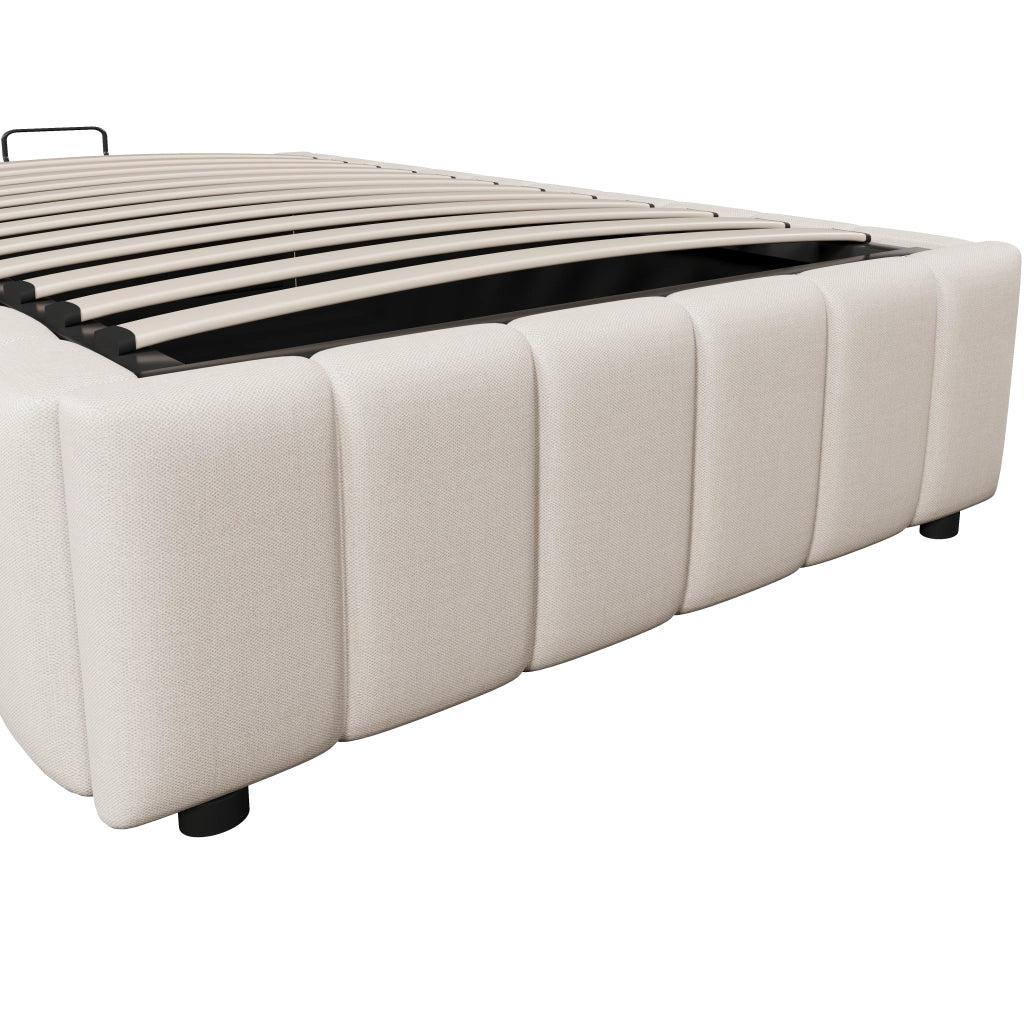 Letti contenitori 90x200 cm; contenitore idraulico; lino; beige (Senza materasso)