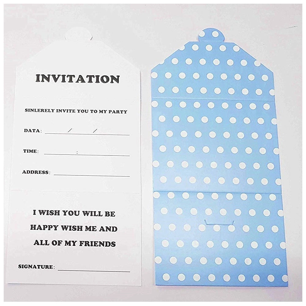 Trade Shop - Set 18 Pezzi Biglietto Biglietti Invito Inviti Compleanno Pois Azzurro Carta -
