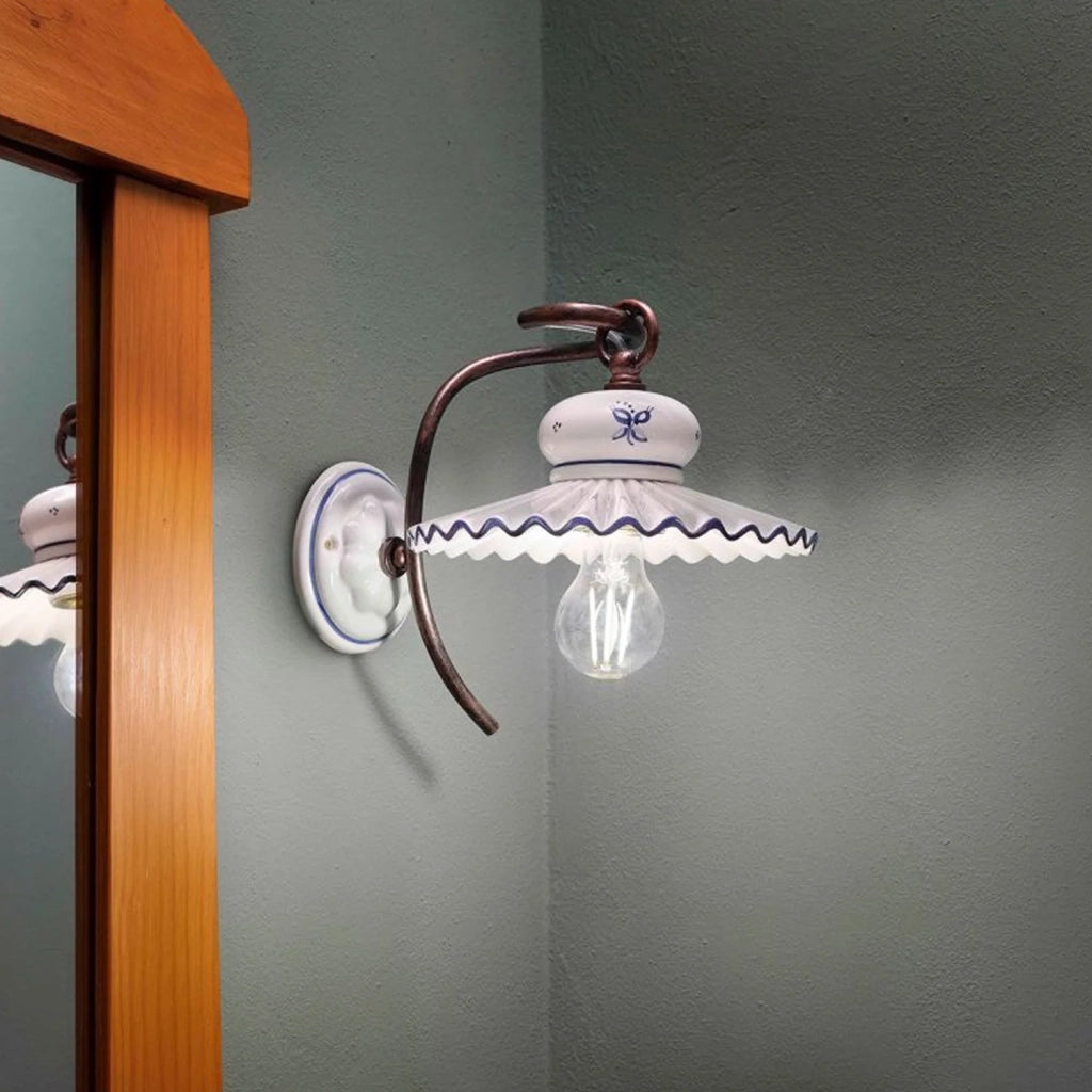Applique Classica Roma Metallo E Ceramica Nero Sfumato Rame 1 Luce E27