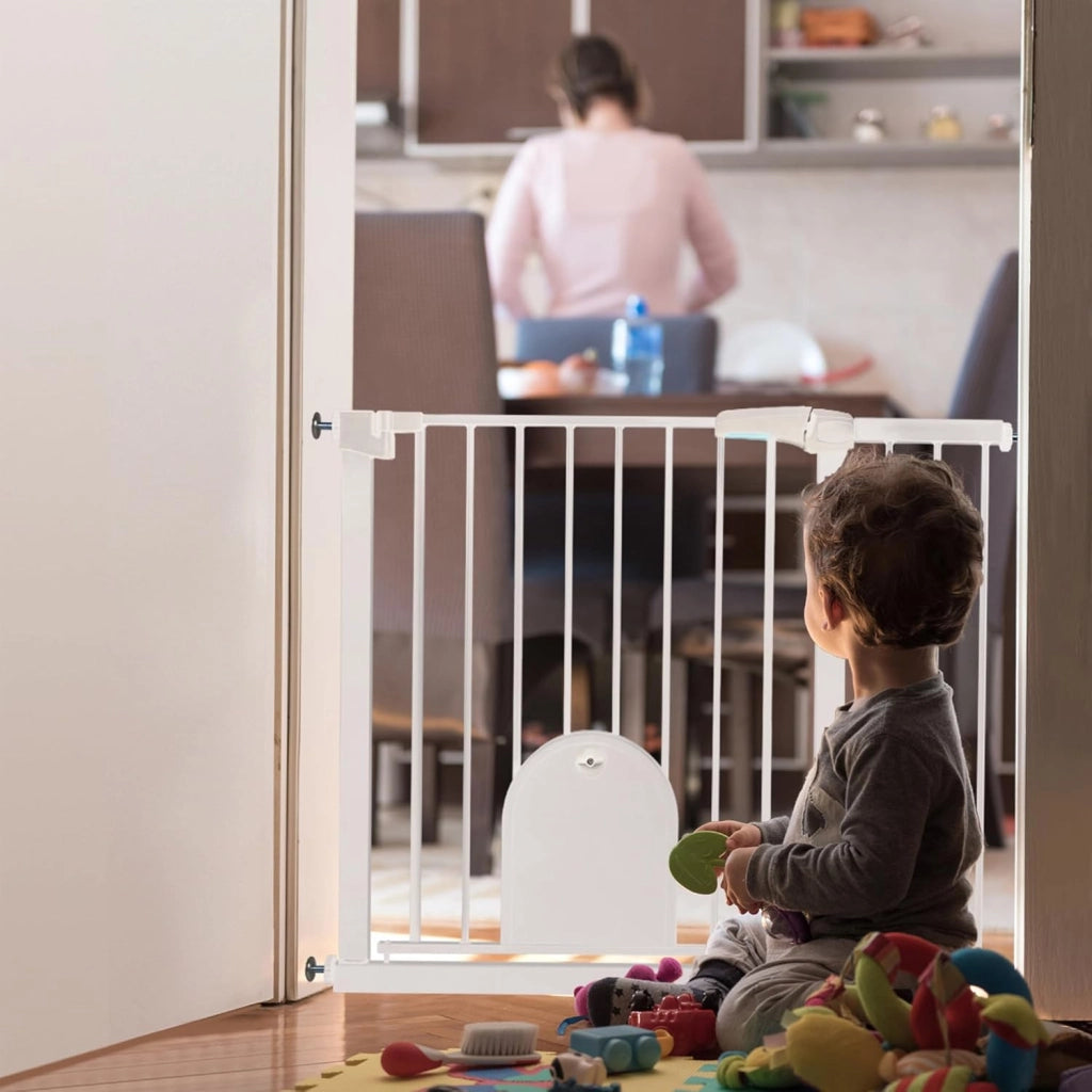Cancelletto di Sicurezza per Bambini Cancello per Scale Senza Foratura Barriera di Protezione con Chiusura Automatica Cancelletti di Sicurezza con Porta per Cani e Gatti, 95-105 cm Bianco