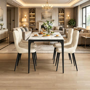 Sedia da Pranzo Set da 4 con Braccioli e Piedini Regolabili in Ciniglia Beige