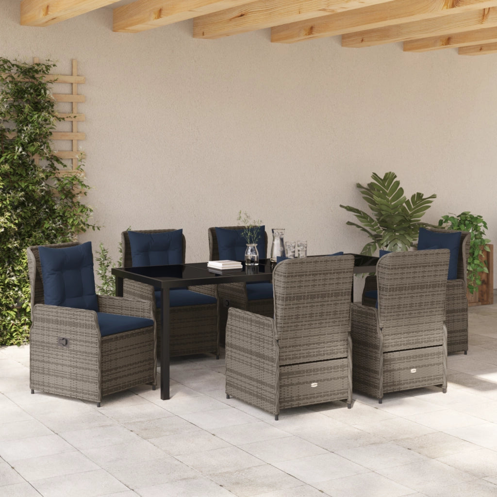 Set da Pranzo per Giardino di 7 Pezzi in Rattan Polietilene Grigio