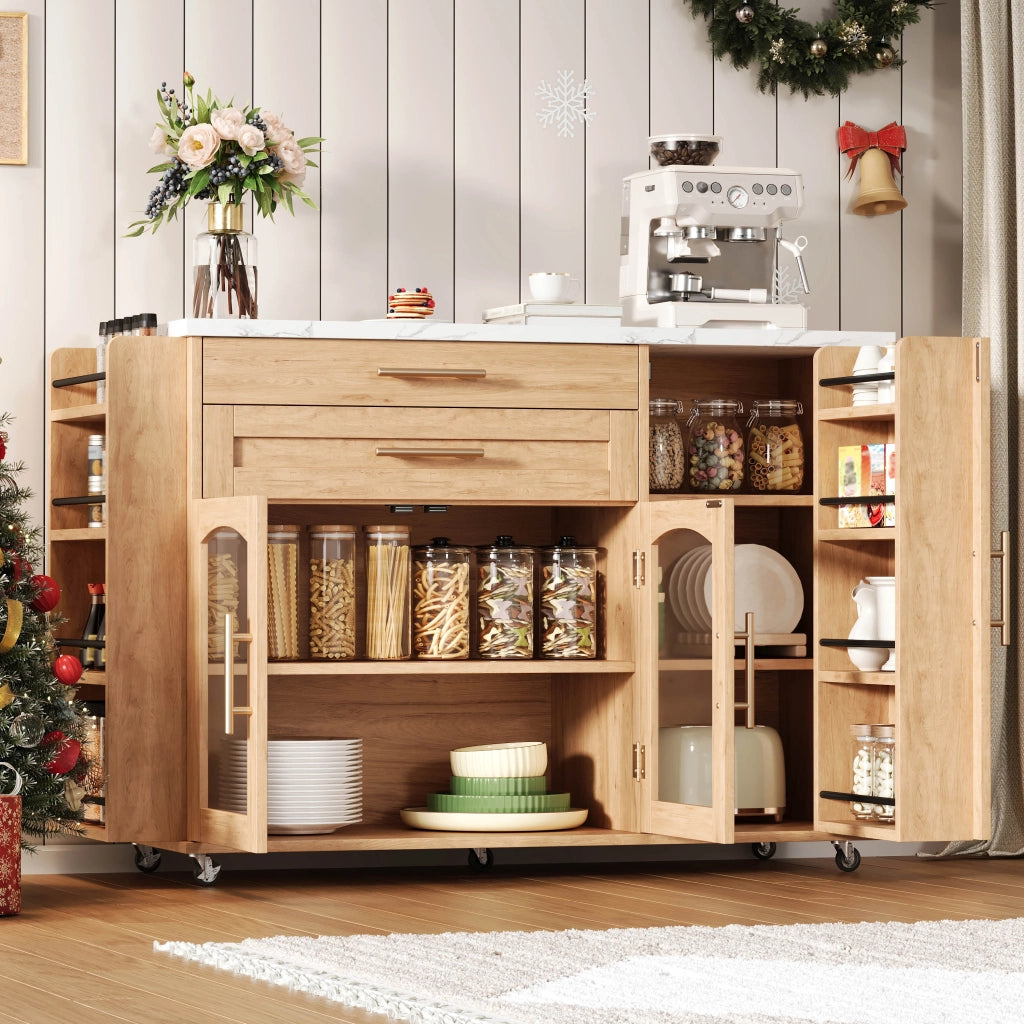 Credenza da cucina con 2 ante; 2 cassetti e piano ribaltabile in MDF naturale