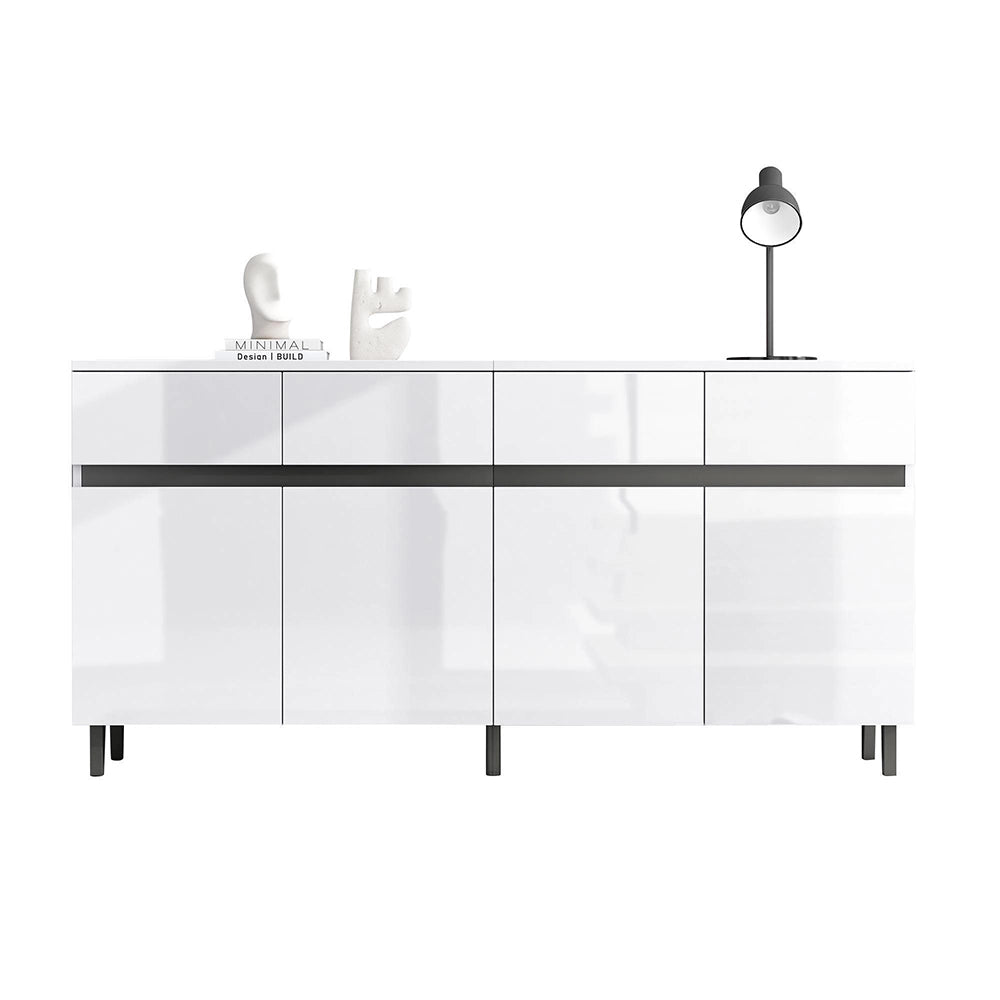 Credenza Lucida con Cassetti - Xylo - 4 Cassetti, 2 Ante e Ripiani Regolabili