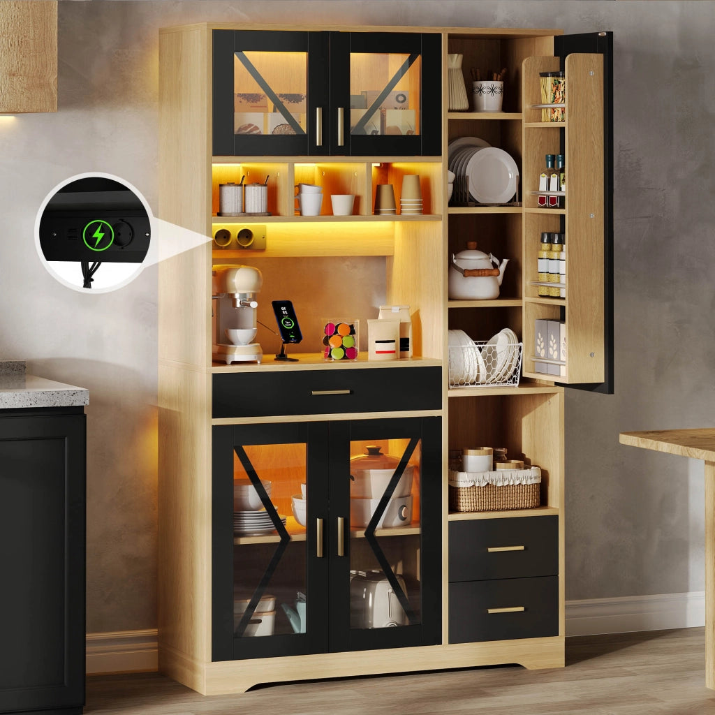 Credenza buffet con LED multicolore; prese USB e ripiani regolabili 105x40x185 cm