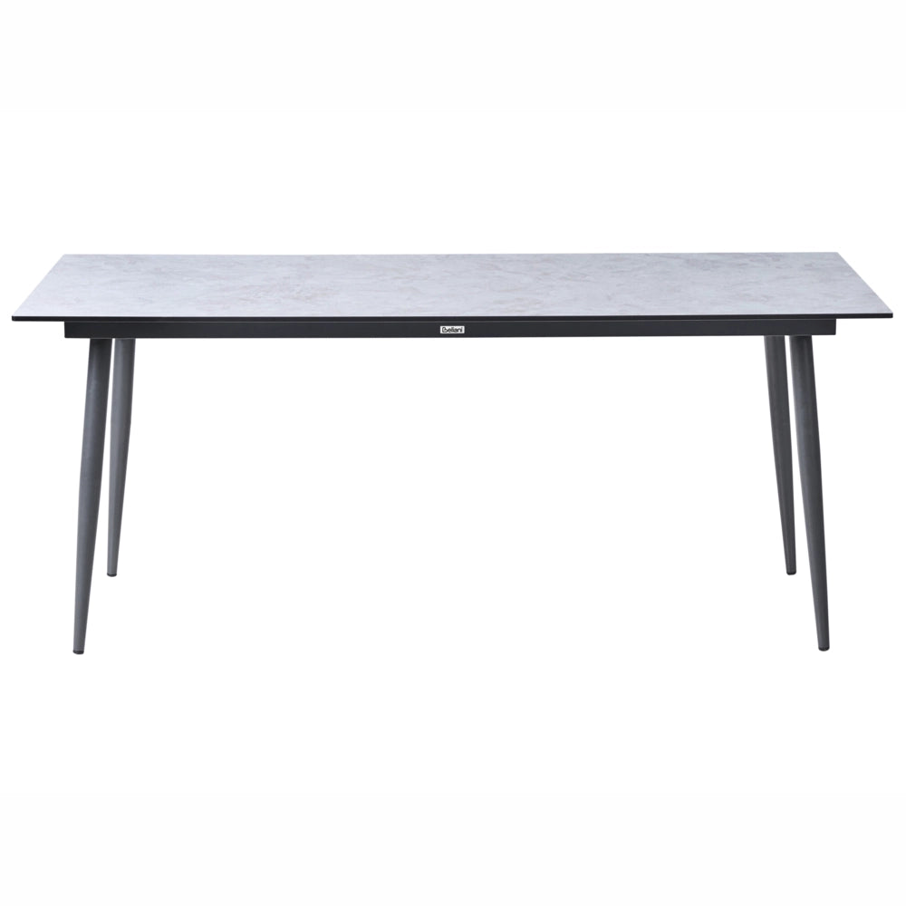 Tavolo da giardino con piano in HPL grigio chiaro e struttura in alluminio grigio scuro resistente ai raggi UV all'acqua per esterni, in stile moderno