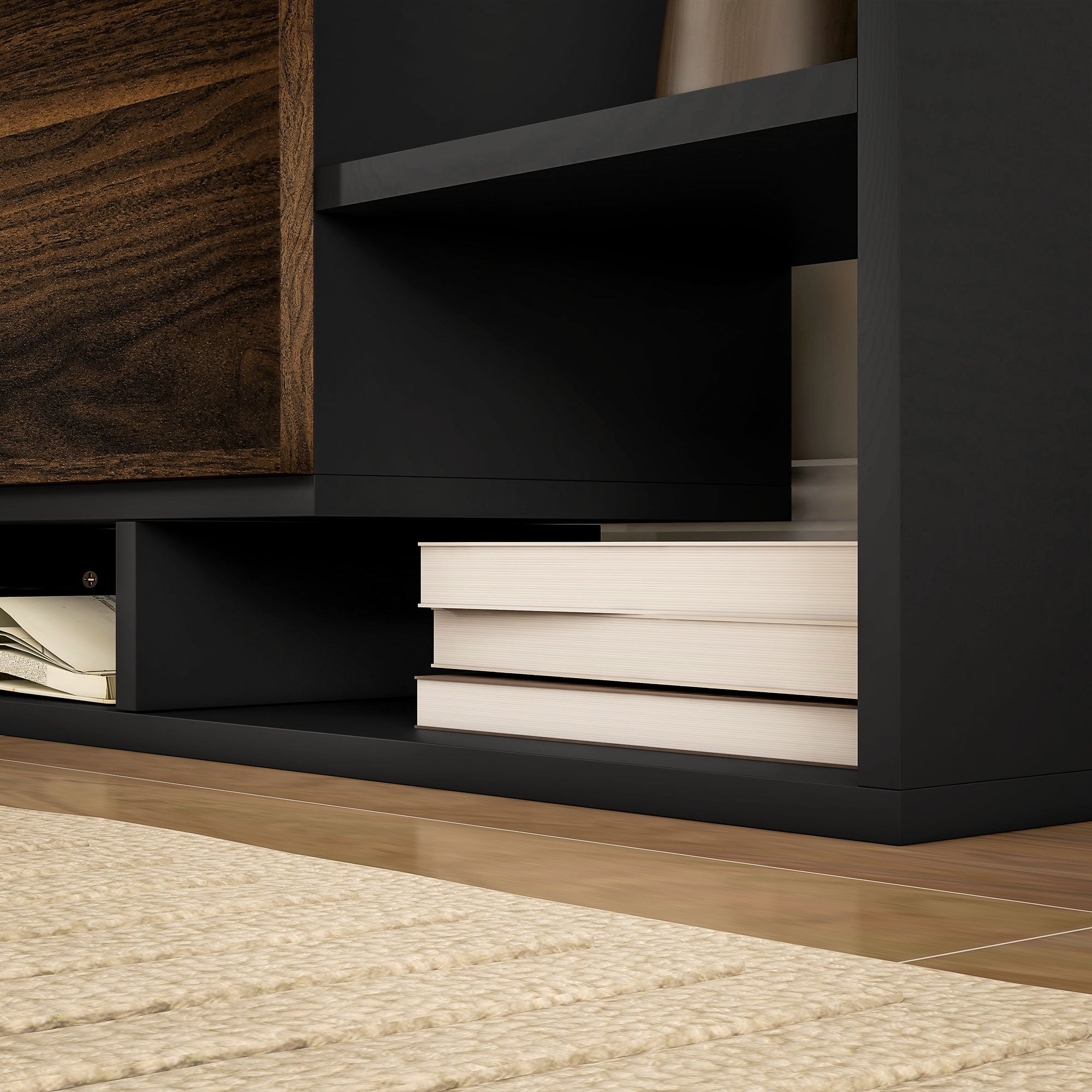 Mobile TV Ripiani e Armadietto a Ribalta con Mensola a Muro 153,6x25x42 cm Nero e Marrone