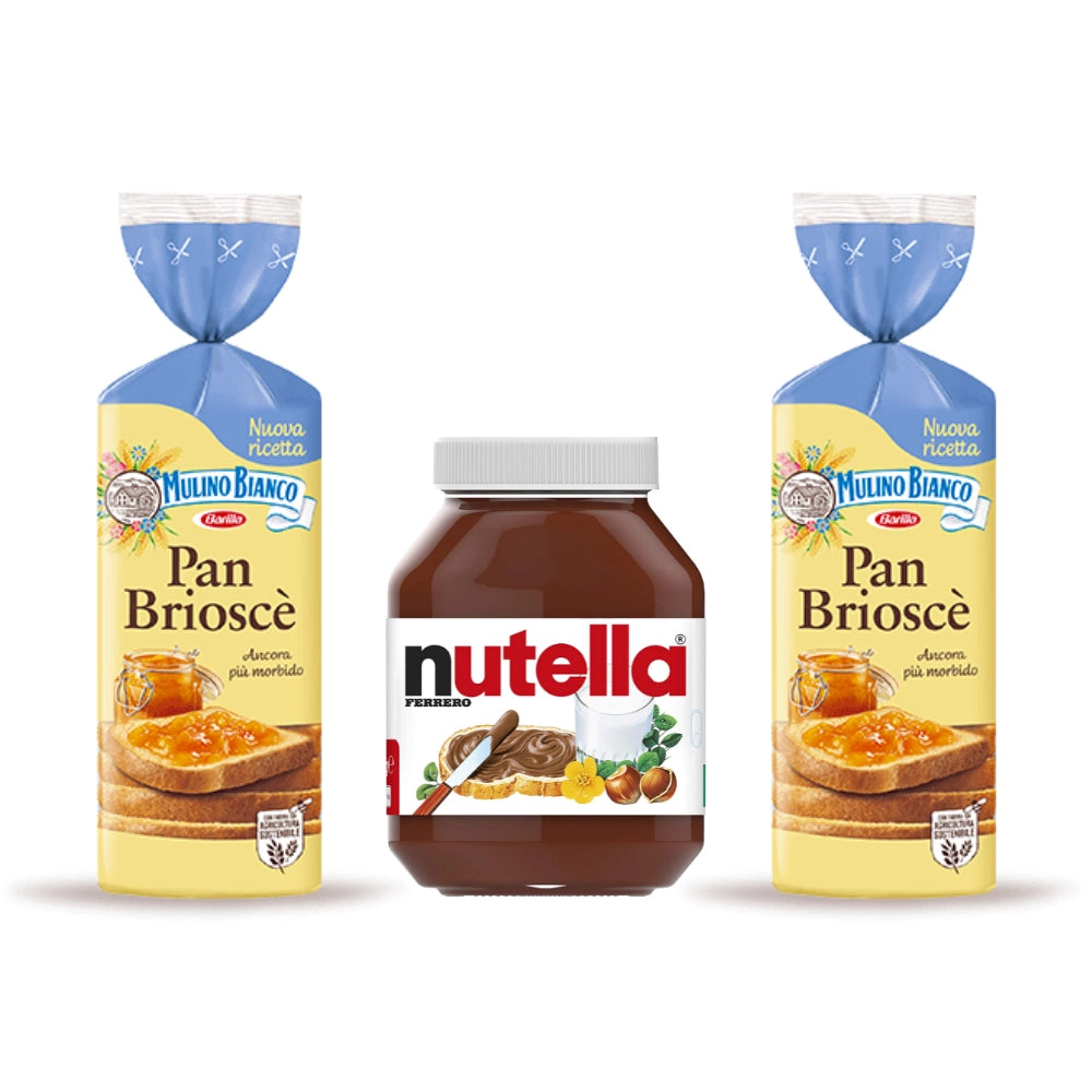 Kit 2 pezzi di mulino bianco pan briosce da 400 grammi e nutella da 950 grammi
