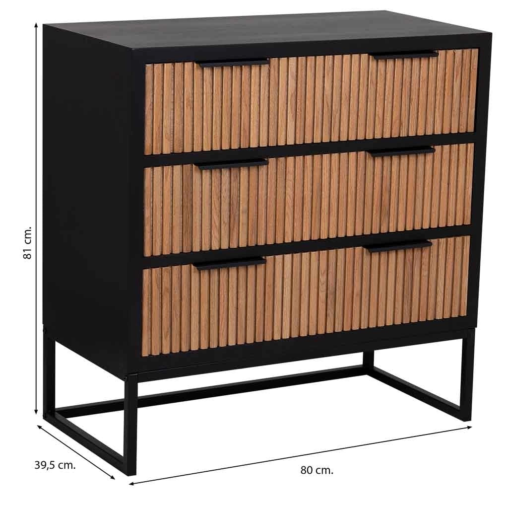 Cassettiera 3 cassetti legno e metallo 80x39,5x81h cm