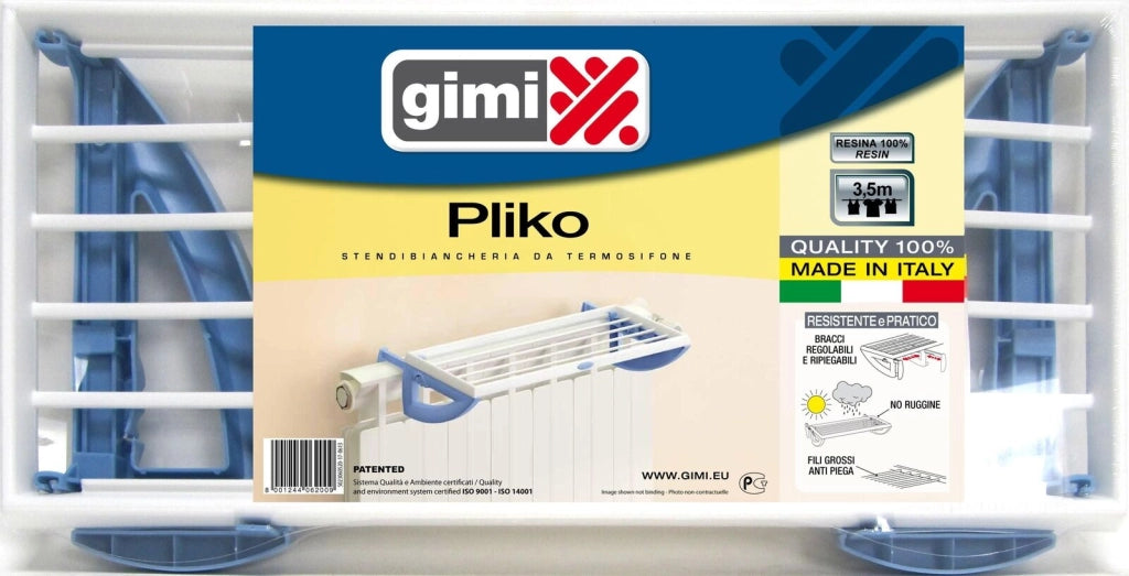 Gimi PLIKO SCA 20PZ Stendibiancheria da Termosifone in Resina 3.5 m Ripiegabile colore Bianco Blu