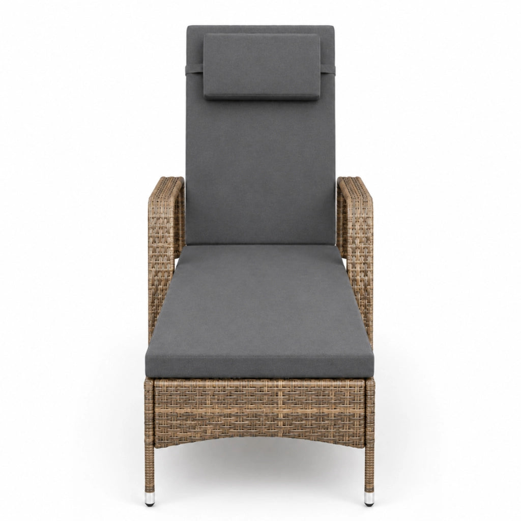 Lettino Prendisole Reclinabile In Polyrattan Con Schienale Regolabile In 6 Posizioni Cuscino Poggiatesta E Ruote Ideale Per Giardino Piscina Terrazza Solarium Relax Outdoor 196 x 72 x 94.5 Cm Marrone Chiaro