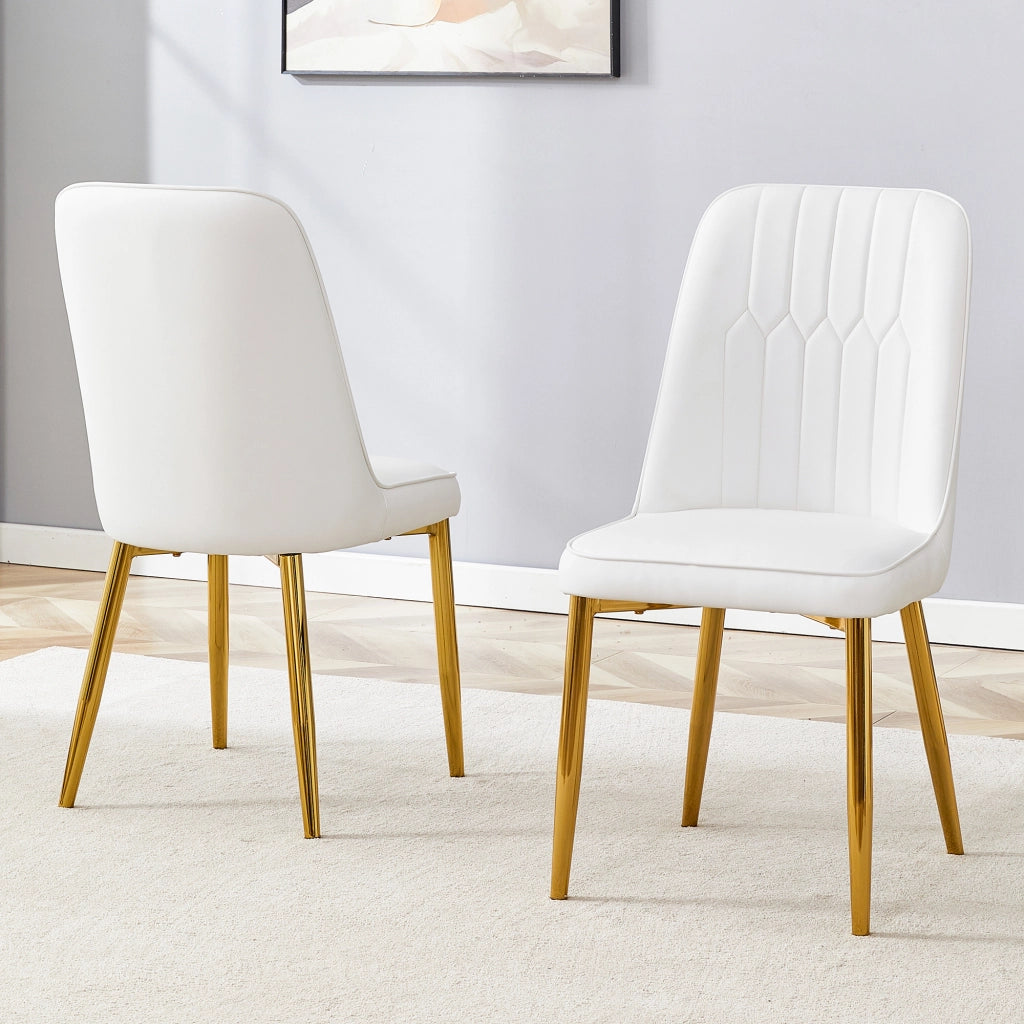 Sedia da pranzo 1 Pezzo con Schienale Ergonomico e Gambe in Metallo, Metallo e Similpelle PU Bianco