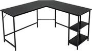 Scrivania Angolare, a Forma di L, Postazione da Lavoro, 3 Ripiani, Industriale, per Casa/Ufficio/Studio, Portata di 140 kg, 138x138x75 cm, Naturale/Marrone/Nero