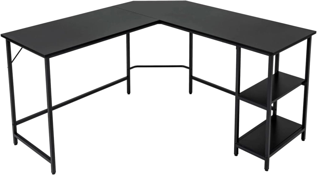 Scrivania Angolare, a Forma di L, Postazione da Lavoro, 3 Ripiani, Industriale, per Casa/Ufficio/Studio, Portata di 140 kg, 138x138x75 cm, Naturale/Marrone/Nero