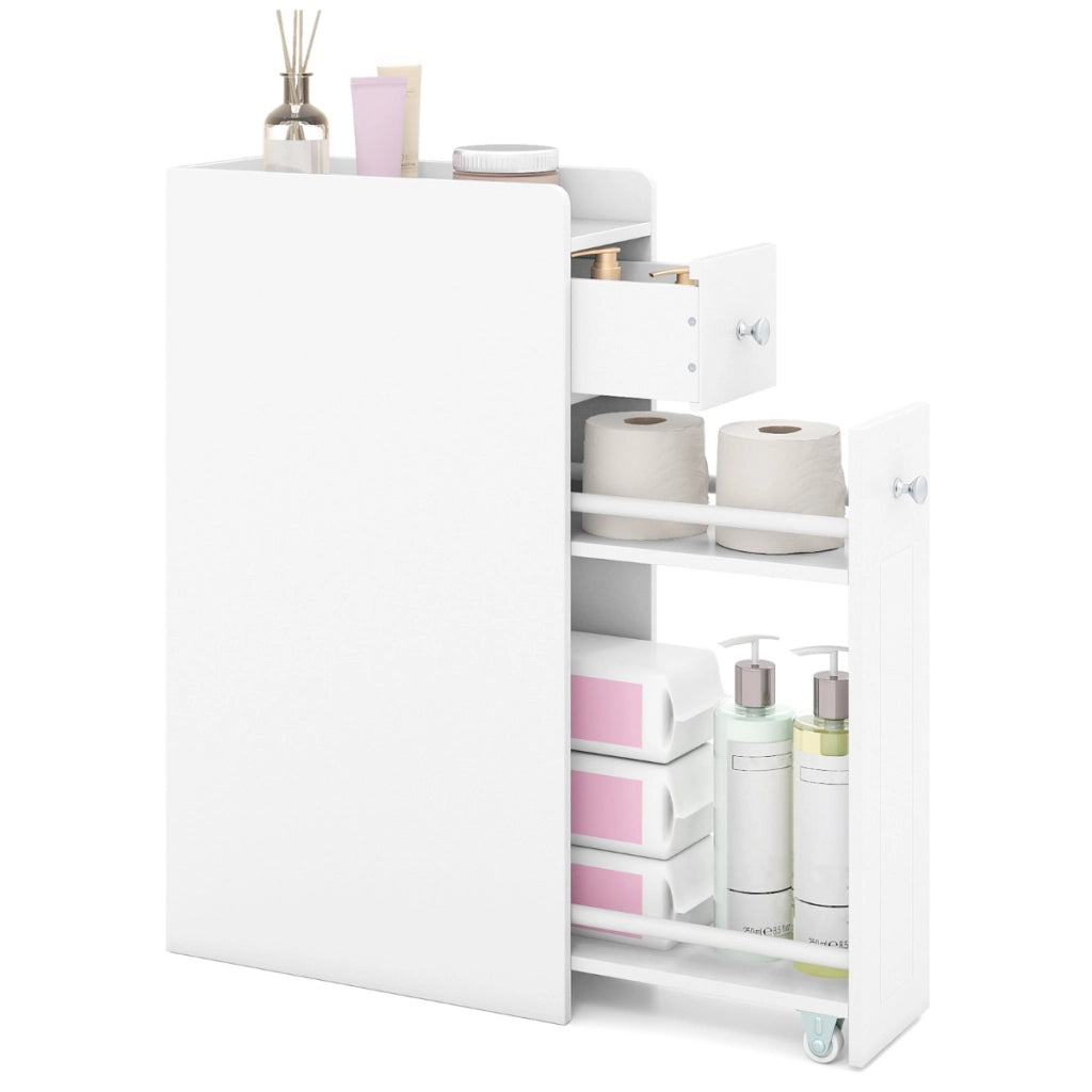 Armadietto da bagno stretto a 4 ripiani con cassetti estraibili, Armadietto da bagno armadio da bagno Bianco-Armadietti da bagno