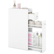 Armadietto da bagno stretto a 4 ripiani con cassetti estraibili, Armadietto da bagno armadio da bagno Bianco-Armadietti da bagno