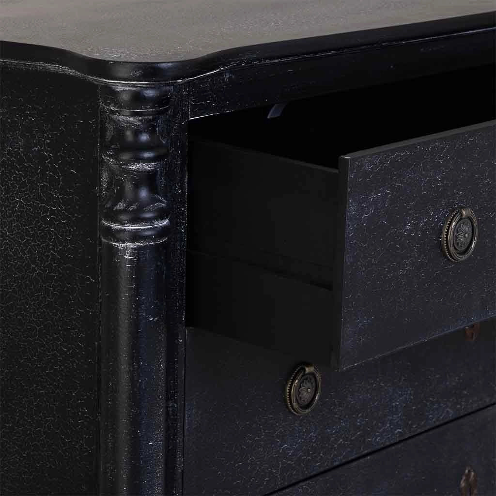 Comò in legno laccato nero invecchiato con 4 cassetti 100x40x90h cm