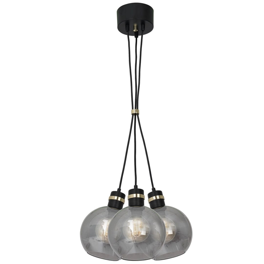 Lampadario Milagro Omega 3xE27 vetro fumé oro nero
