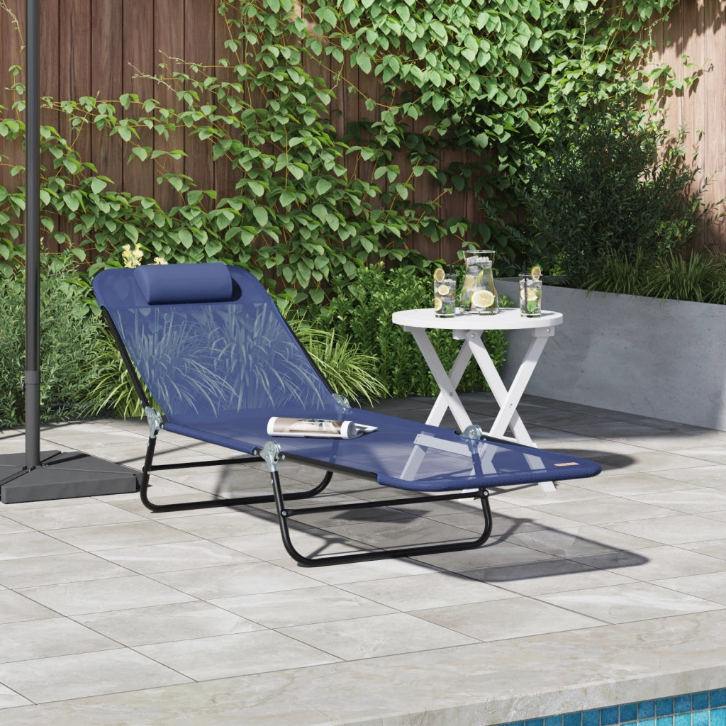 Lettino Prendisole Pieghevole con Testa Navy Textilene