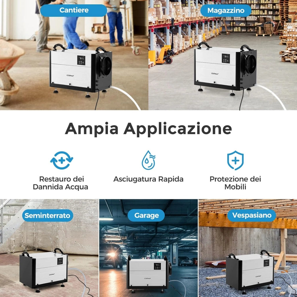 58,5/73,5 L Deumidificatore Commerciale, Deumidificatore Industriale con 3 Modalità e Timer 24H, Sbrinamento Automatico per Cantina Magazzino (58,5 L/giorno Nero)