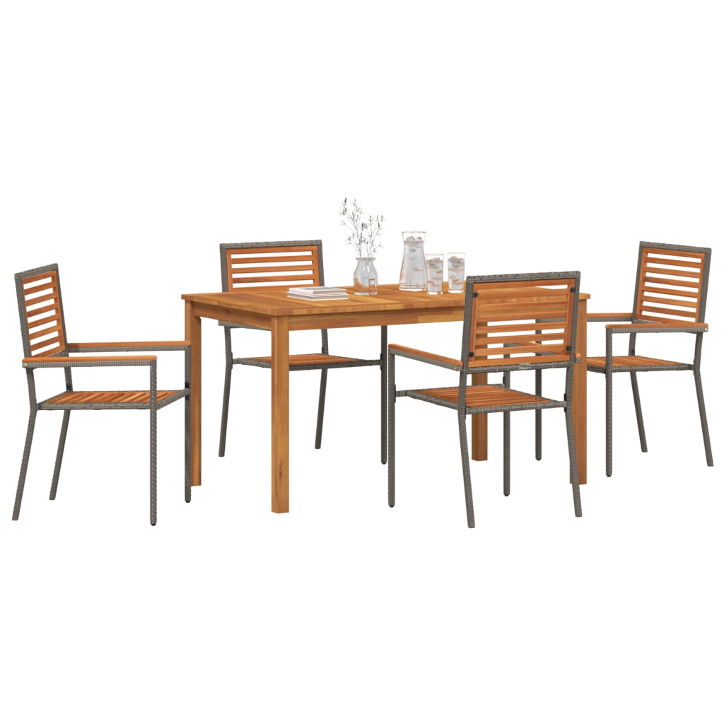 Set da pranzo da giardino 5 pezzi Grigio Poly Rattan Acacia