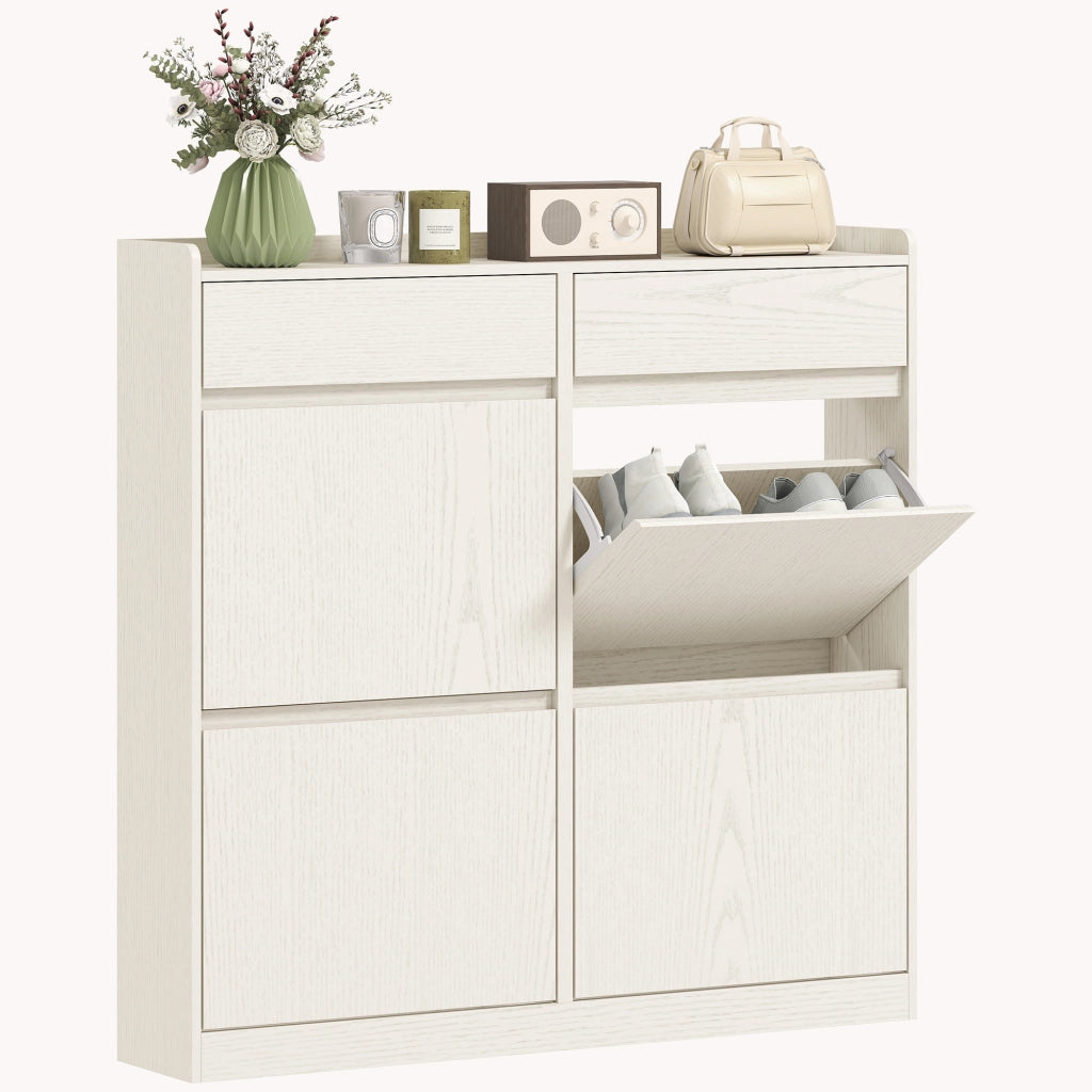 Scarpiera con Cassetti e Ripiani ¨C zephmum ¨C Bianco 98x19.2x95.3 cm
