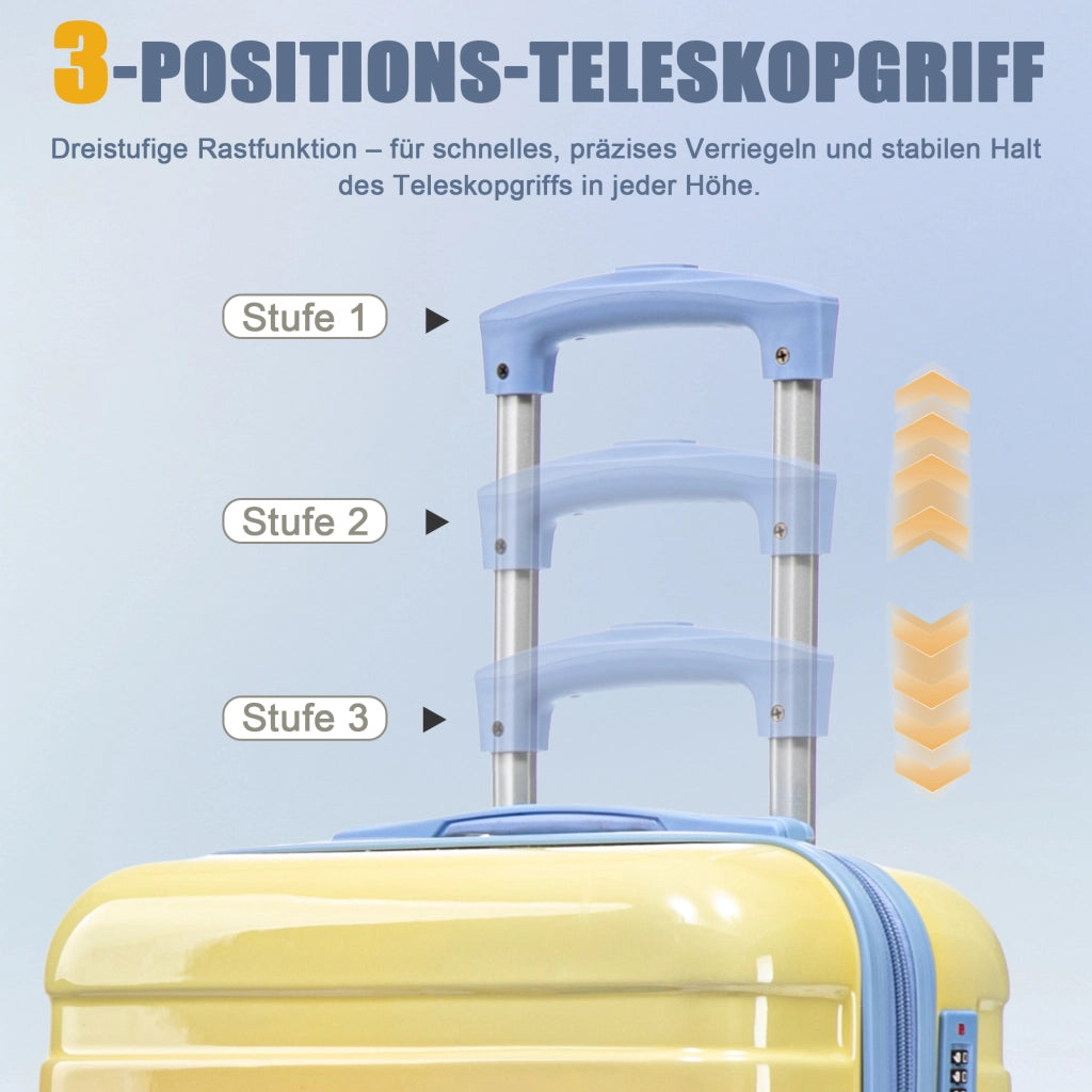 Set di valigie 4 pezzi con lucchetto a combinazione, ruote doppie 360°, manico telescopico, pc, giallo