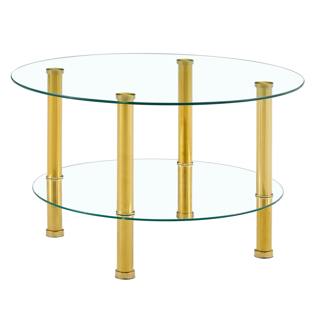 TAVOLINO DA CAFFÈ A DUE LIVELLI 70/60 CM IN VETRO TEMPERATO ORO