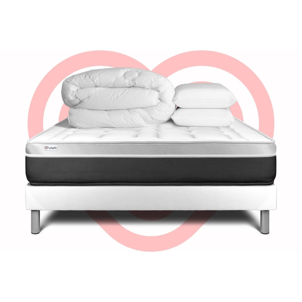 Pacchetto letto completo - Materasso 140x190cm + Box spring con doghe (in kit) + 2 cuscini + Piumino - Vital Soft