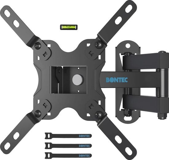 Supporto per TV per schermo da 13 a 43 pollici LED LCD, inclinabile, girevole e rotativo 360°, fissaggio alla parete con massimo VESA 200x200mm, fino a 20kg, con viti di sicurezza, livello a bolle.