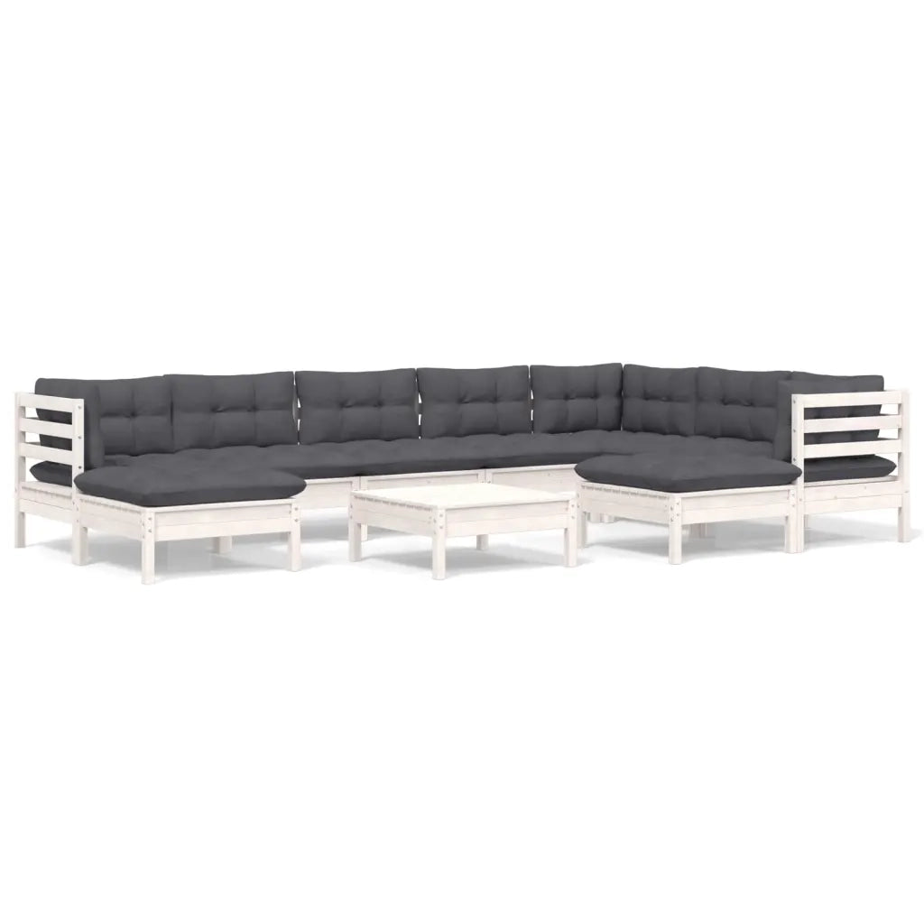 Set Divani da Giardino 10 pz con Cuscini Bianchi Legno di Pino 3096714