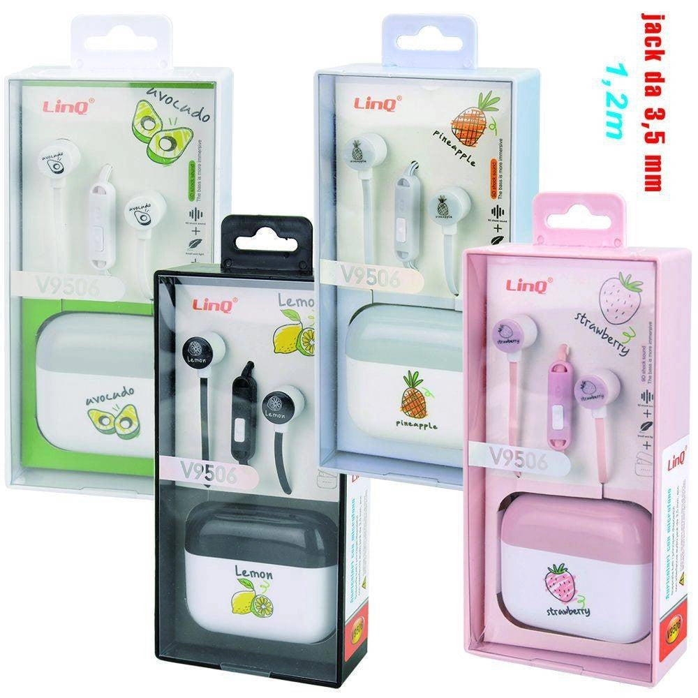 Trade Shop - Auricolari Cuffie Stereo Con Microfono Jack 3,5mm 1.2mt Colorate Frutta V9506 -