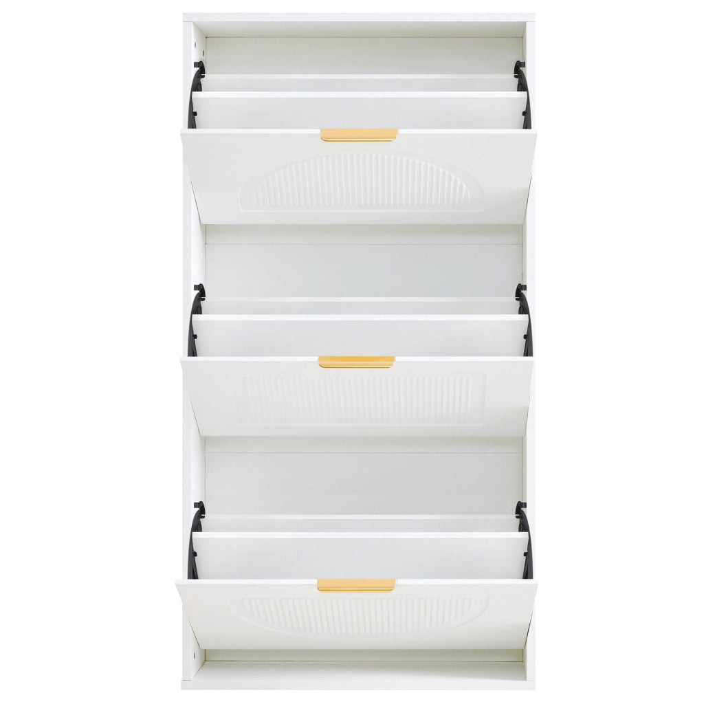 Scarpiera stretta con 3 ante ribaltabili, mobile portascarpe bianco in MDF e truciolare, 60 x 24 x 114 cm