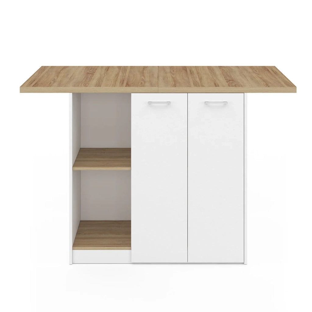 IDMarket - BAO 140 cm 4 persone isola centrale in legno bianco con piano di lavoro effetto faggio
