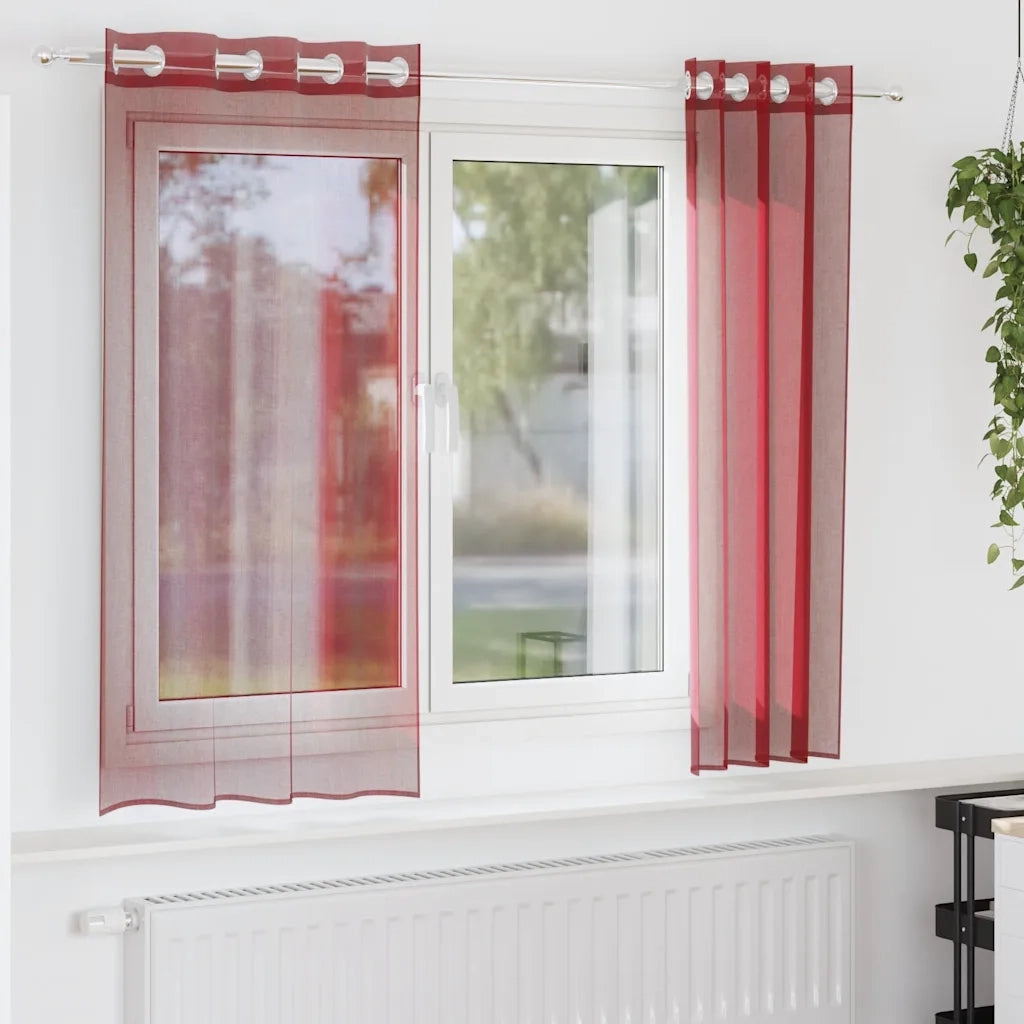 Tende in Voile con Occhielli 2 pz Rosso Vino 4102156