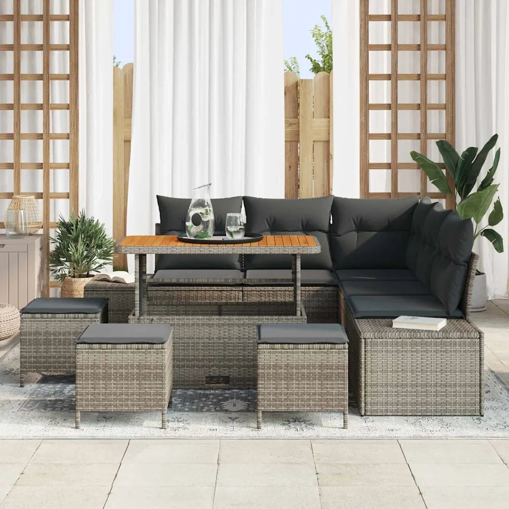 Set Divano da Giardino con cuscino 9 pcs Grigio polyrattan