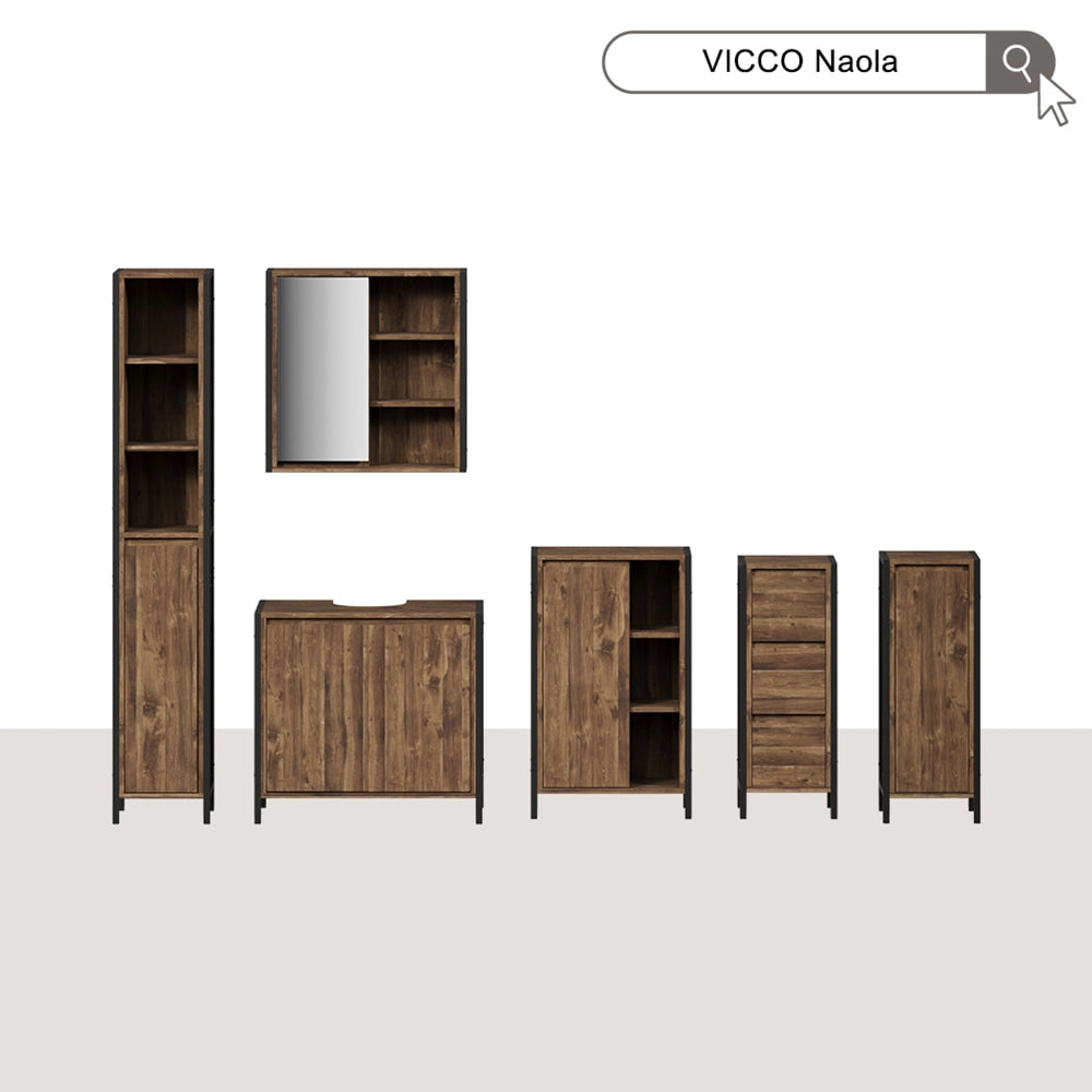 Vicco mobiletto bagno Quercia/nero 30 x 80 cm con 3 scomparti