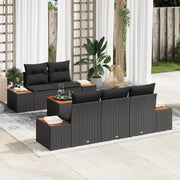 Set Divano da Giardino a 6 Pezzi con Cuscini Nero Polyrattan Acacia