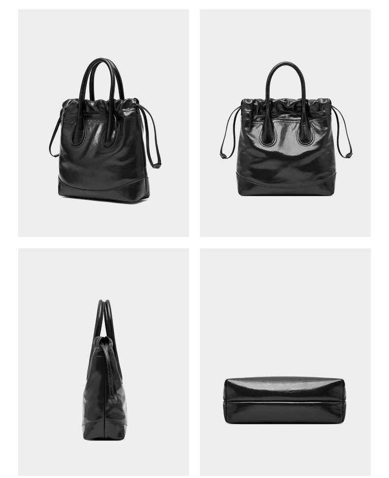 Borsa a tracolla diagonale da donna in vera pelle, colore nero