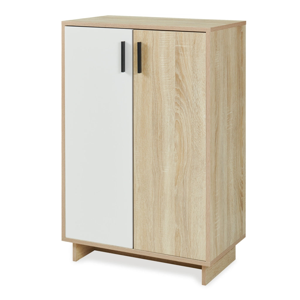 Armadietto Kenta Credenza Stretta Salvaspazio con 2 Ante 90x60x35 cm Effetto Rovere Sonoma / Bianco [en.casa]