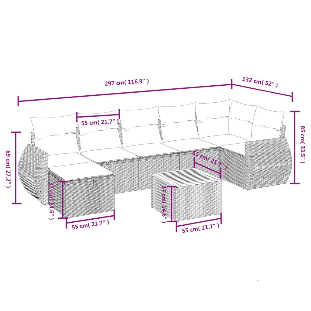 Set Divani da Giardino con Cuscini 8 pz Nero in Polyrattan 3265066