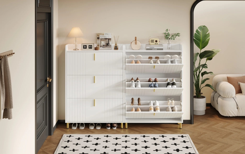 Set di 2 scarpiere bianche in MDF 80×23×123,5 cm