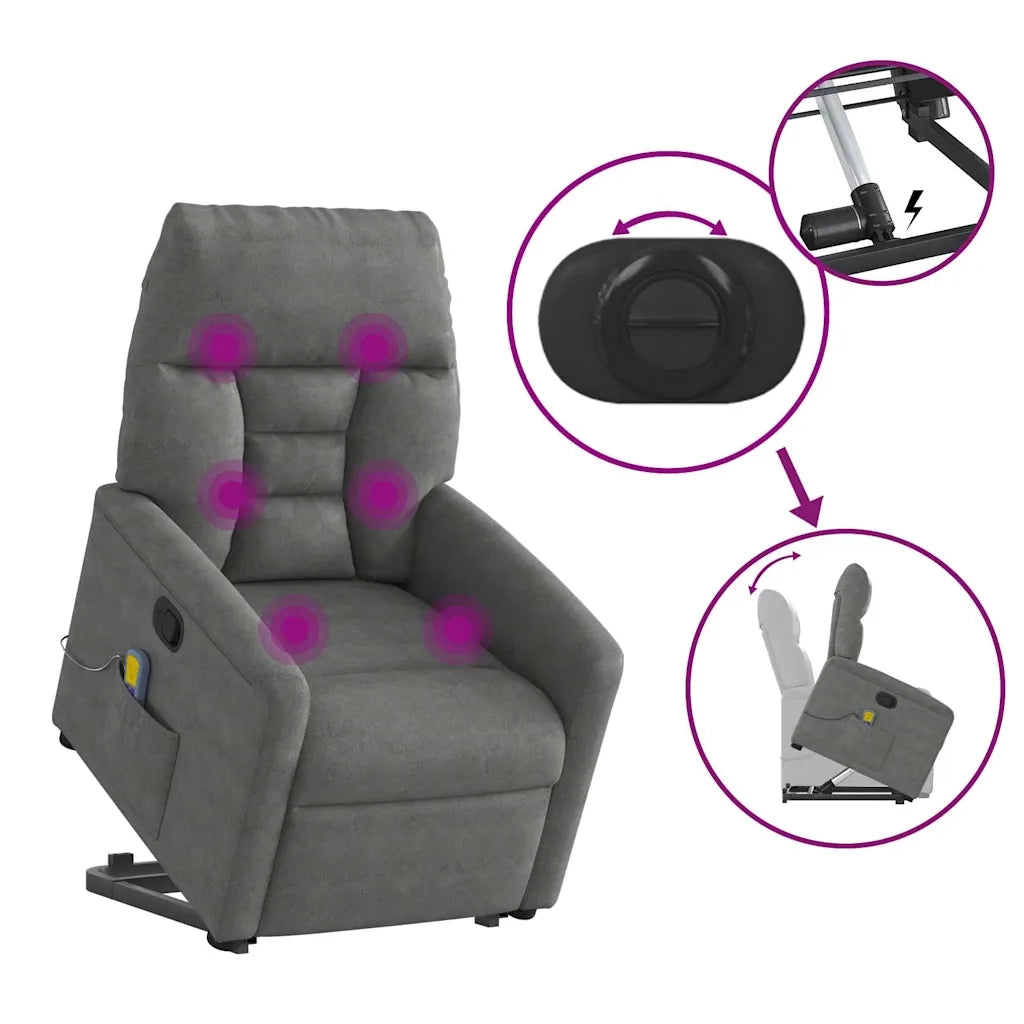 Poltrona a Rialzo Massaggi Reclinante Grigio Scuro Microfibra 3303096