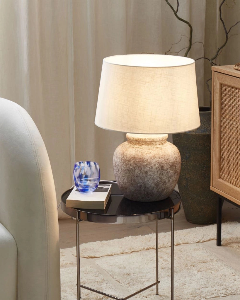 Lampada da tavolo in ceramica beige 47 cm Boho Night Light incrinato Texture Camera da letto Soggiorno
